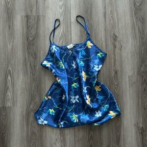 Vintage Made in Canada Floral Blue Satin Slip Dress